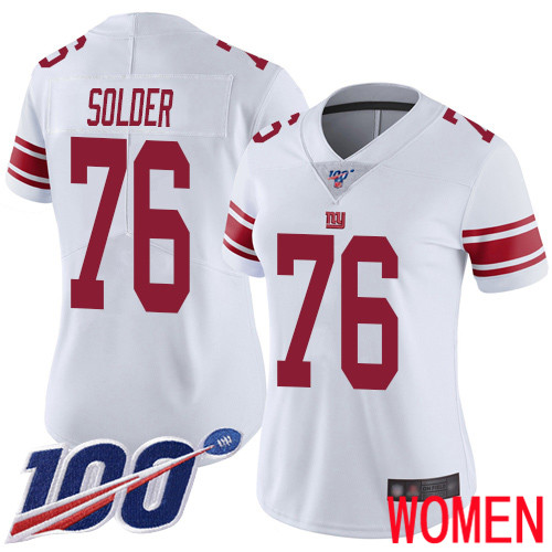 Women New York Giants #76 Nate Solder White Vapor Untouchable Limited Player 100th Season Football NFL Jersey